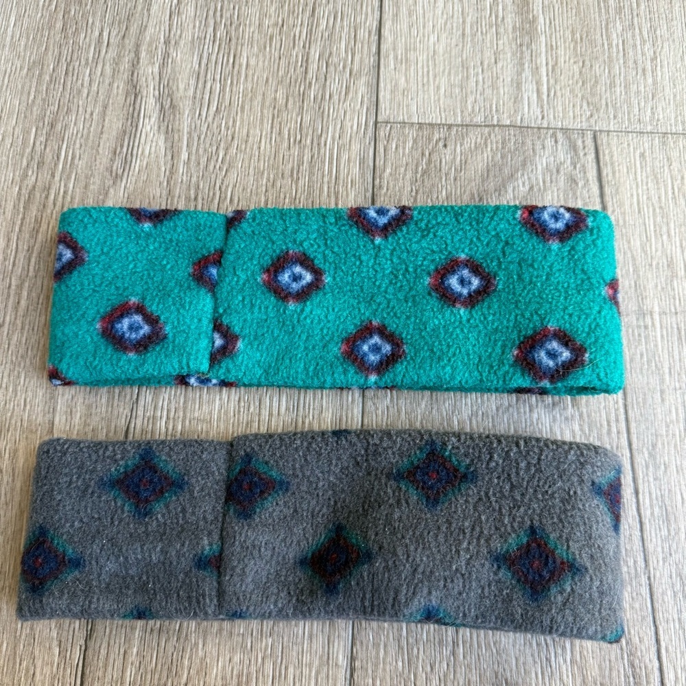 Eddie Bauer vintage fleece headbands Aztec 90s unisex geometric pair set - Picture 3 of 5